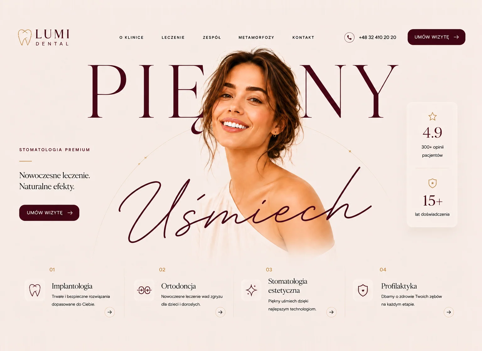 Projekt strony internetowej LUMI Dental dla kliniki stomatologicznej