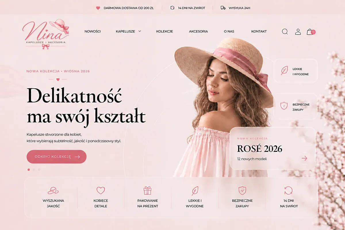 Projekt sklepu internetowego Nina z kapeluszami i akcesoriami