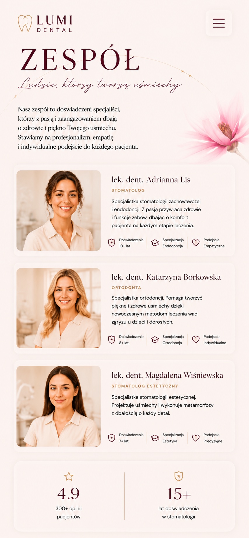 Mobilna podstrona zespołu LUMI Dental
